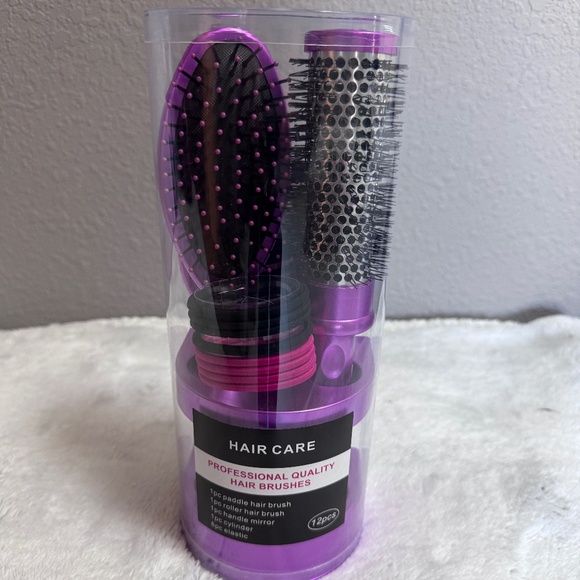 HAIR CARE Accessories - 12pc Hair Care set~2 brushes, mirror,🪞,elastic hair bands, cylinder NWT